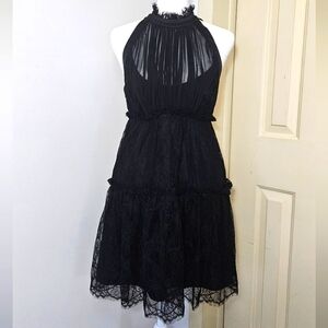 Vintage BEBE Design Lab Black Lace And Silk Halter Dress Size 4